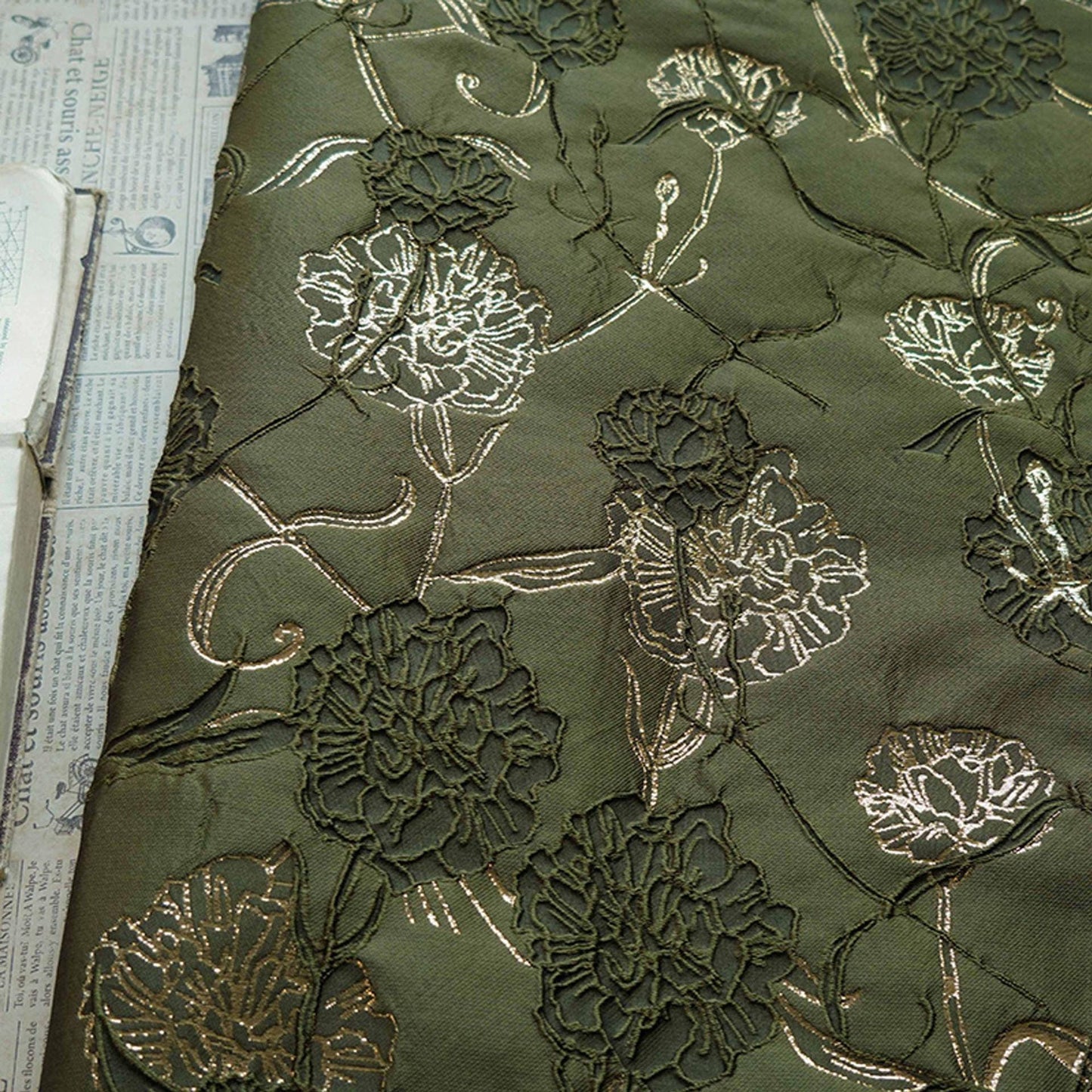 Gold Thread Jacquard Fabric: 3D Floral Upholstery, Costume & Decor