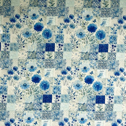 Blue Floral Cotton Fabric: 20s Print, Quilting, Dressmaking - 55" Wide