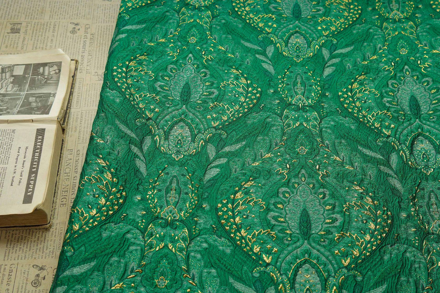 Embossed Jacquard Fabric: Fresh Green European Designer Upholstery, Quilting & Sewing
