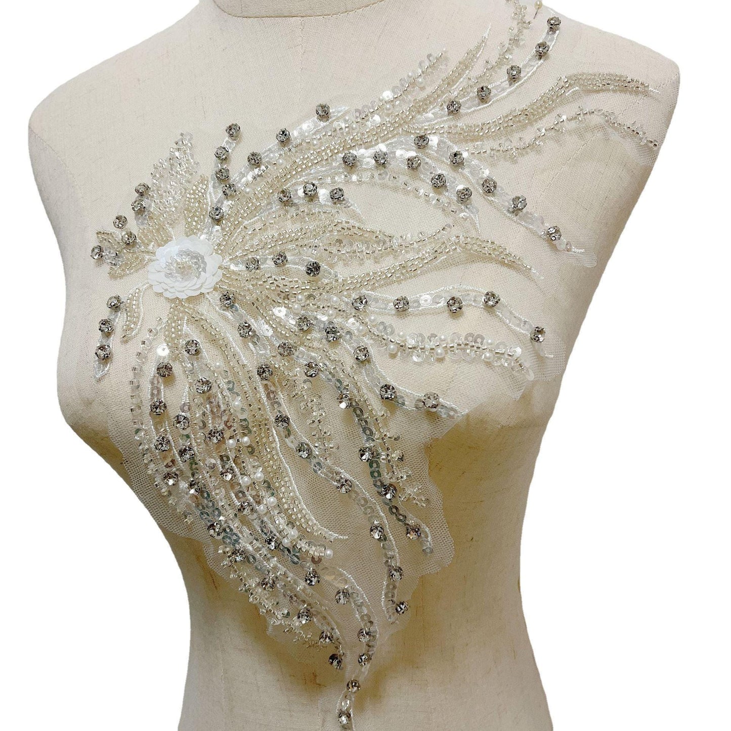 Embroidered Lace Trim: Light Ivory Bridal Wedding Veil with Sequins (By Pair)
