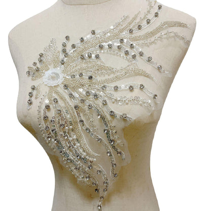 Embroidered Lace Trim: Light Ivory Bridal Wedding Veil with Sequins (By Pair)
