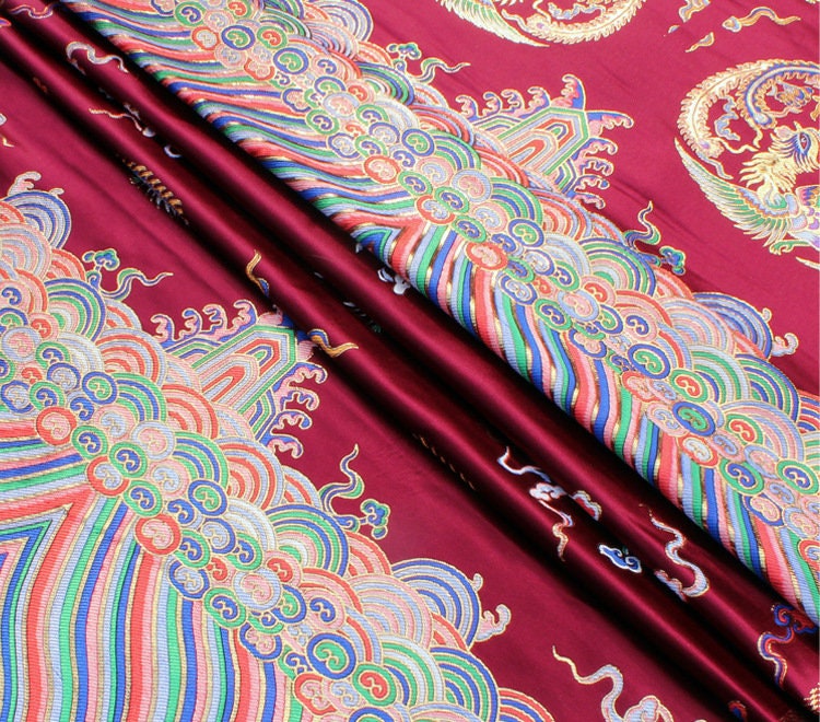 Embroidered Phoenix Brocade Fabric: Chinese Wedding Cheongsam Silk Rayon Blend