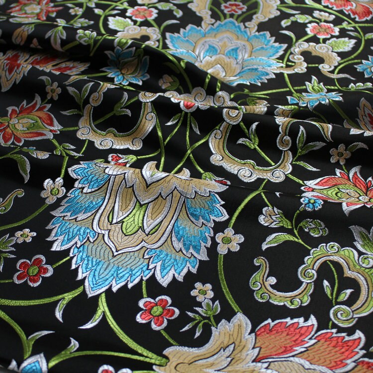 Floral Brocade Fabric: Chinese Mongolian Style, Upholstery & Sewing (29.5" Wide)