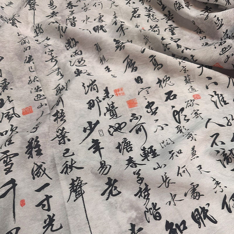 Tissu Tencel Ramie : imprimé calligraphie chinoise, matériel de couture