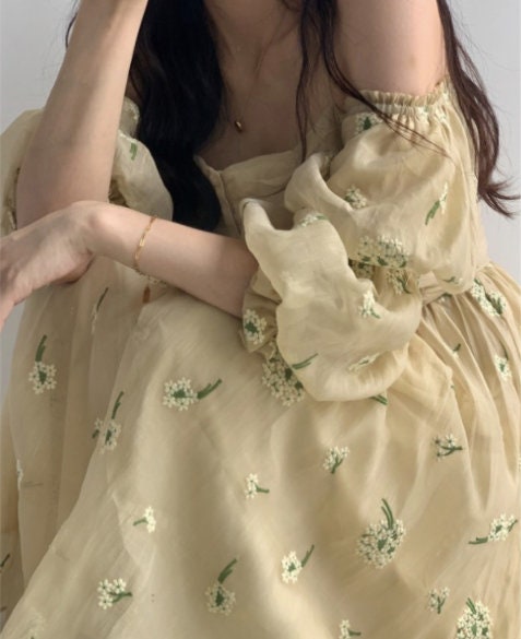 Hydrangea Embroidered Chiffon Fabric: Apricot Sheen, 57" Wide - By The Meter