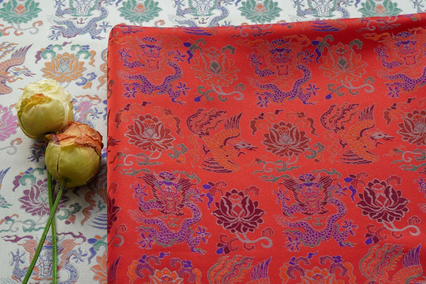 Dragon Brocade Fabric | Oriental Jacquard Sewing Material, 58"W