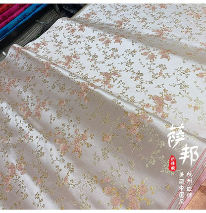 Silk Brocade Damask Fabric: Water Ice Moon Flower, 29.5"W, By The Meter