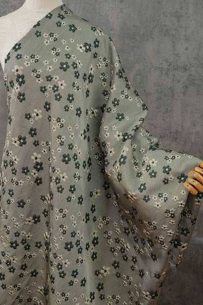 Green Grey Jacquard Fabric: 3D Flower Design, Upholstery & Costume