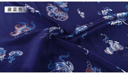 Navy Butterfly Brocade Fabric: 55"W Silk Rayon Blend