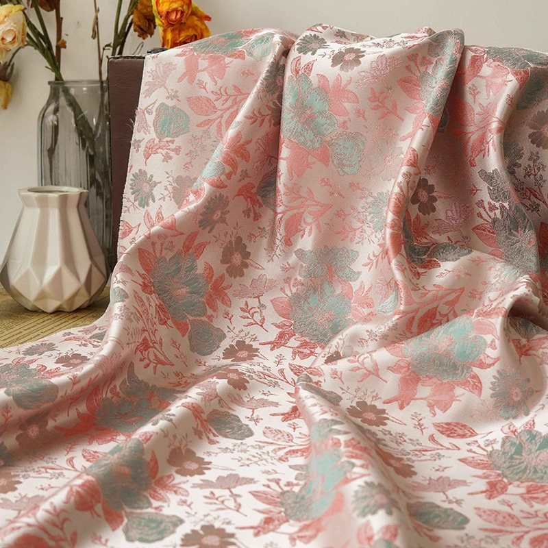 Floral Silk Brocade Fabric: Jacquard Damask for Upholstery & Costume