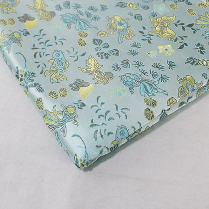 Aqua Blue Goldfish Brocade Fabric: 59"W Rayon Blend