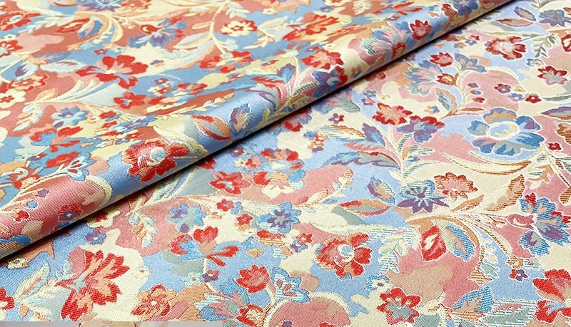 Pink Floral Brocade Fabric: Reversible Rayon Damask, 59" Wide