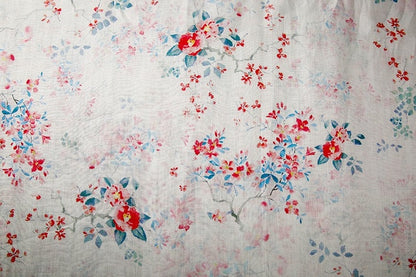 Floral Ramie Fabric: White Cotton Flower Print, 57" Wide