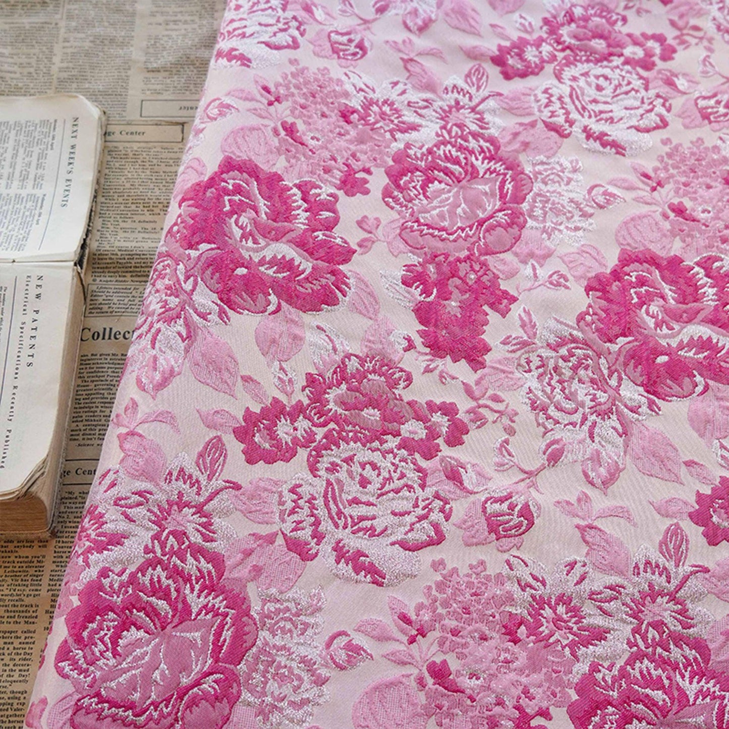 Reversible Jacquard Fabric, 3D Pink Floral Embossed Pattern, 59"W