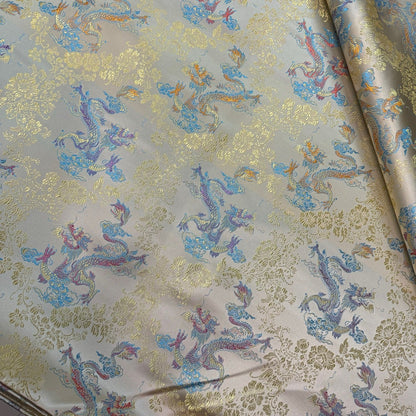 Tissu brocart de soie : motif grand dragon, 150 cm de large, ameublement et confection