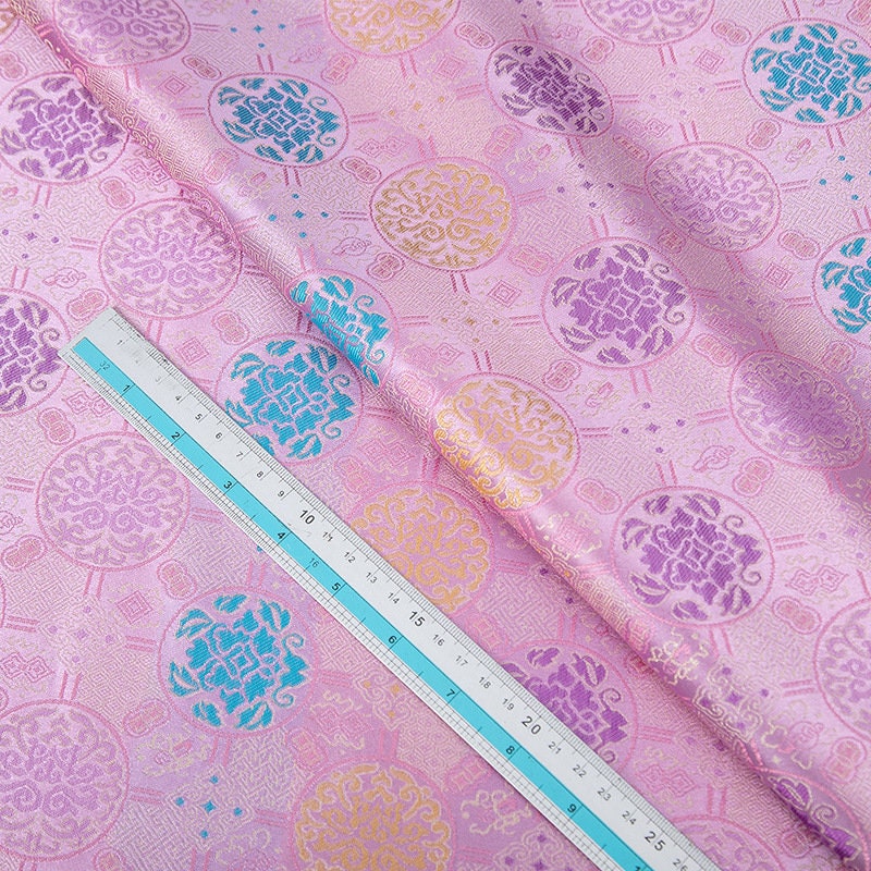 Tibetan Brocade Fabric: Lilac Lotus Pattern Rayon for Sewing & Upholstery