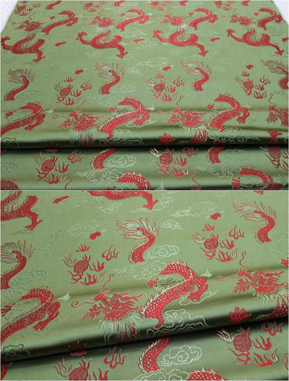 Chinese Dragon Silk Brocade Fabric: Fire Pattern, 29" Wide