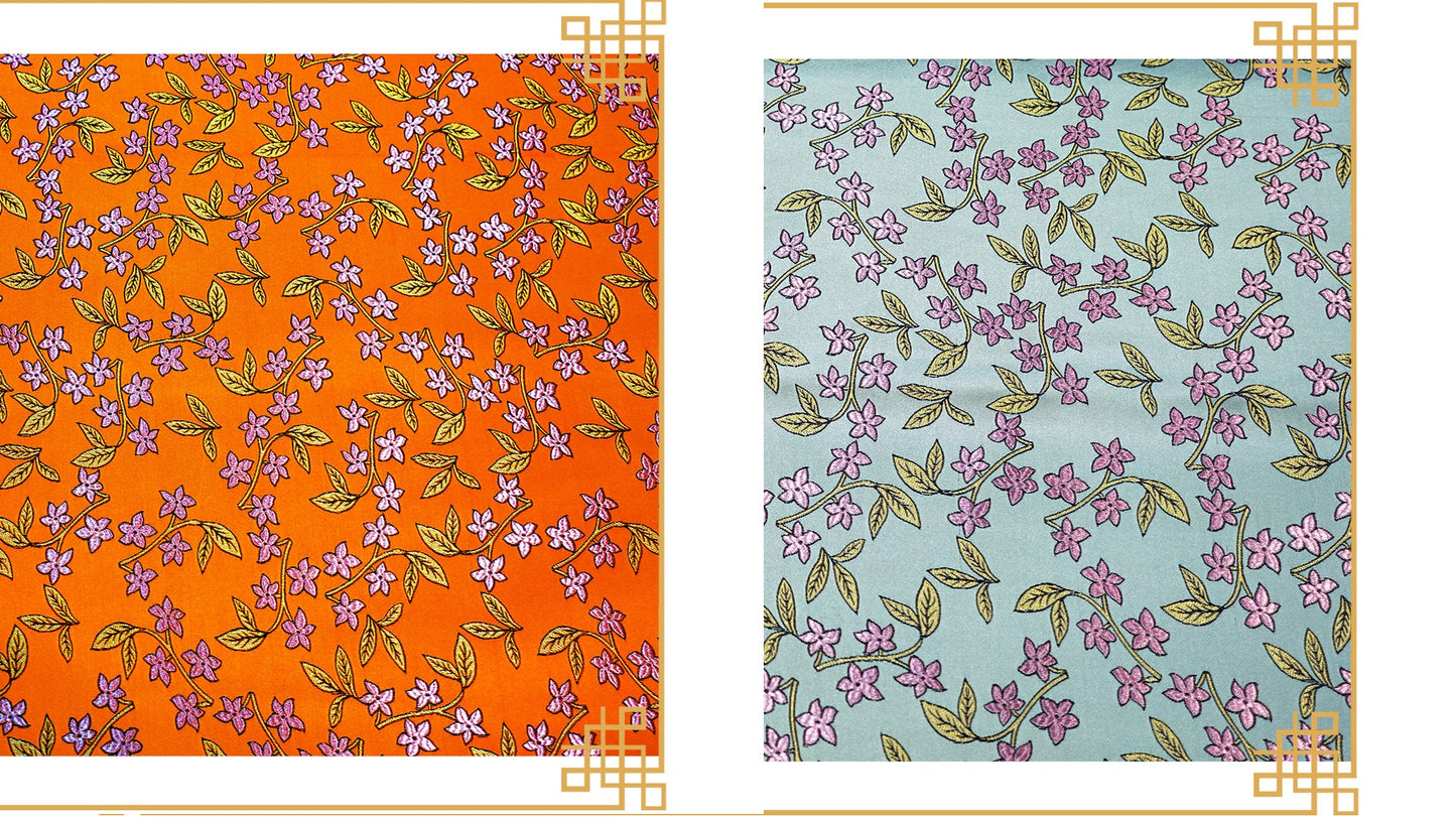 Floral Silk Brocade Fabric: Golden Bud Wedding Material, 45" Wide