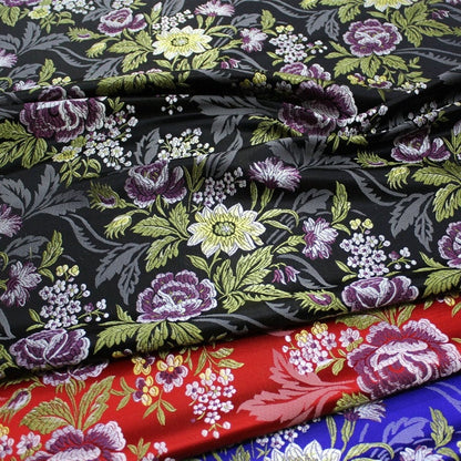 Silk Brocade Fabric: 3D Peony Flower Design, Wedding Apparel (By 1 Meter)