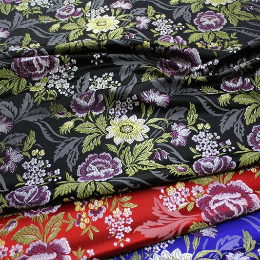 Tissu brocart de soie : motif pivoine 3D, vêtements de mariage (vendu au mètre)