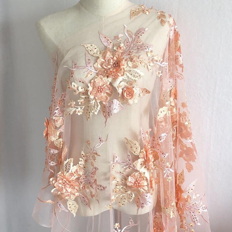 Colorful 3D Floral Beaded Embroidery Lace - Bridal Veil, Doll Making