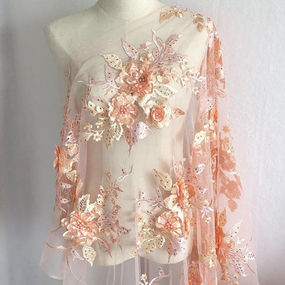 Colorful 3D Floral Beaded Embroidery Lace - Bridal Veil, Doll Making