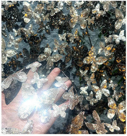 49"W New Embroidered Butterfly Sequin Fabric ��� Sparkly DIY Dress & Craft Ma