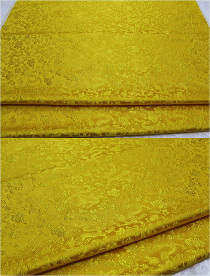 Dragon & Flower Brocade Fabric: Multi-Color Silk Rayon Blend, 29.5" Wide