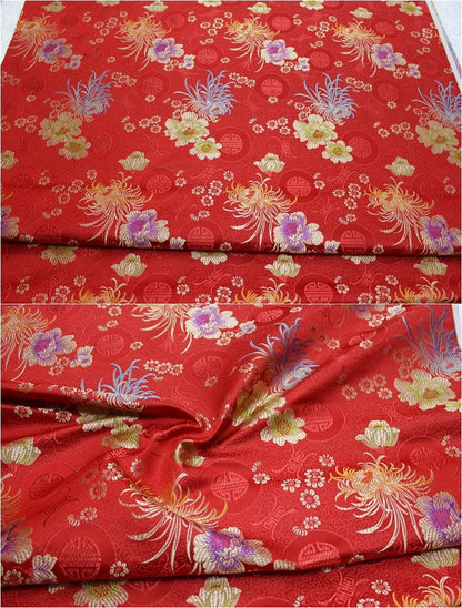Red Chrysanthemum Brocade Fabric: 59"W Silk Rayon Cheongsam Cushion