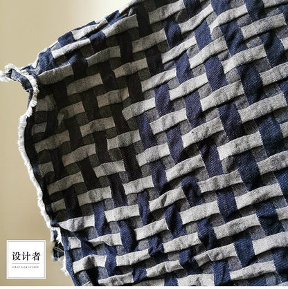 Tissu denim jacquard : coton à motif losanges 3D, pour l’ameublement et la couture (170 cm)