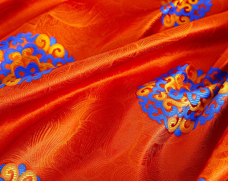 Auspicious Chinese Lucky Knot Brocade Fabric: Silk Satin Robe & Hanfu Material