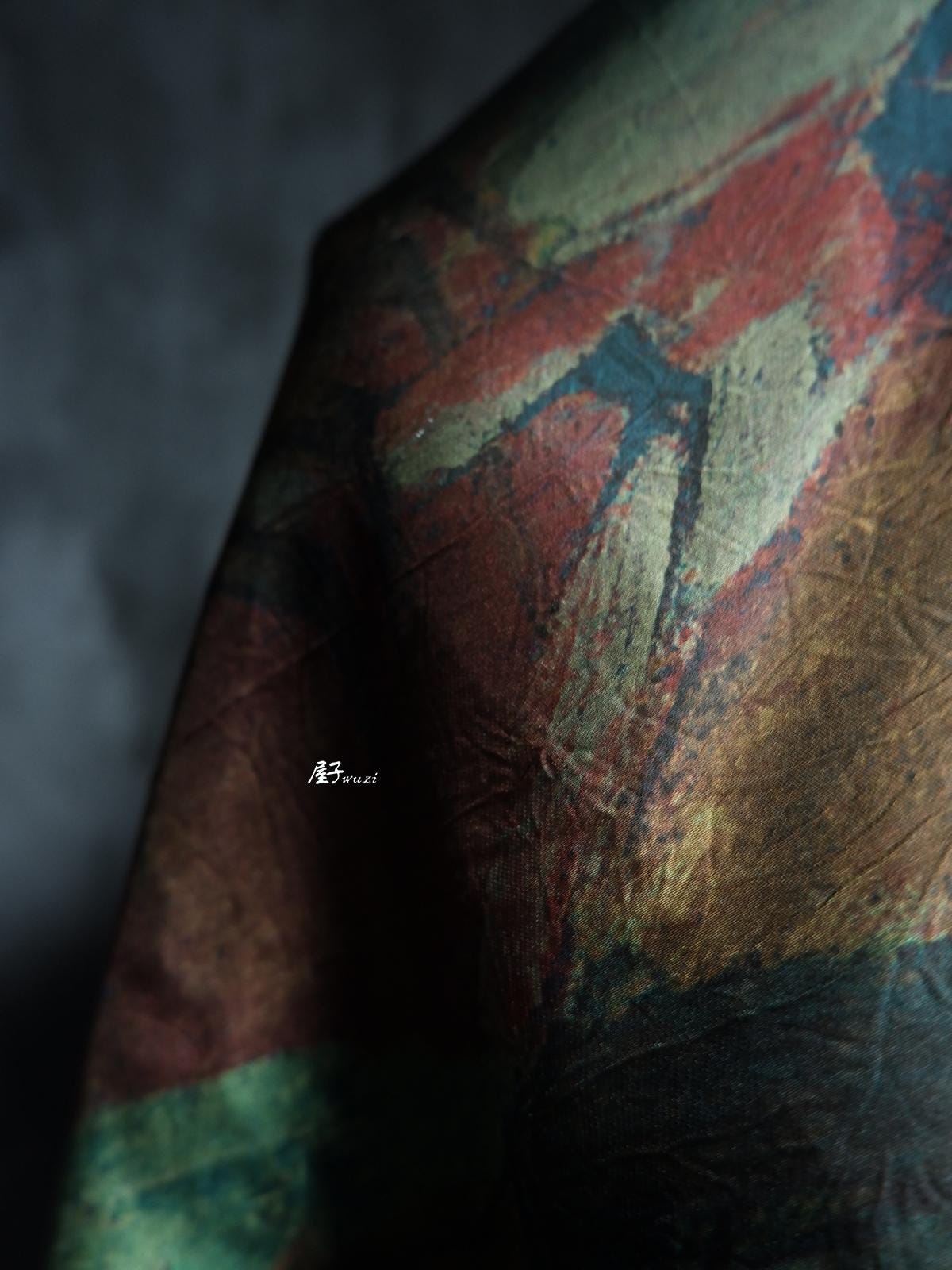 Dark Green Silk Satin Fabric: Dunhuang Pattern Sewing Material, 55"W