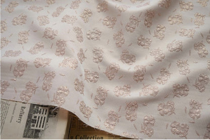 Gold Thread Jacquard Fabric: Pink Embossed Flower Woven Textile, 55"W