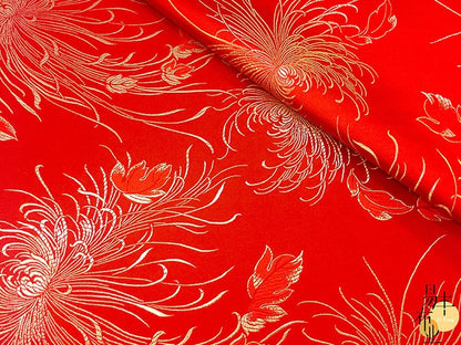Tissu brocart chrysanthème : jacquard satin de soie rayonne de 75 cm de large