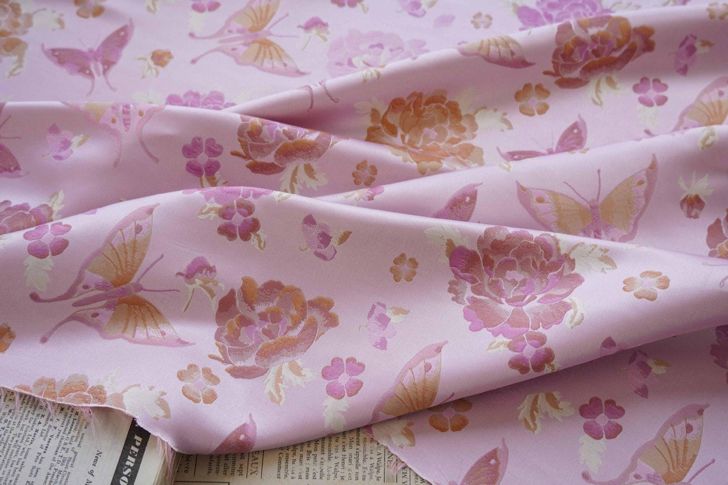 Butterfly Jacquard Fabric: Pink & Purple Designer Upholstery - 65"W