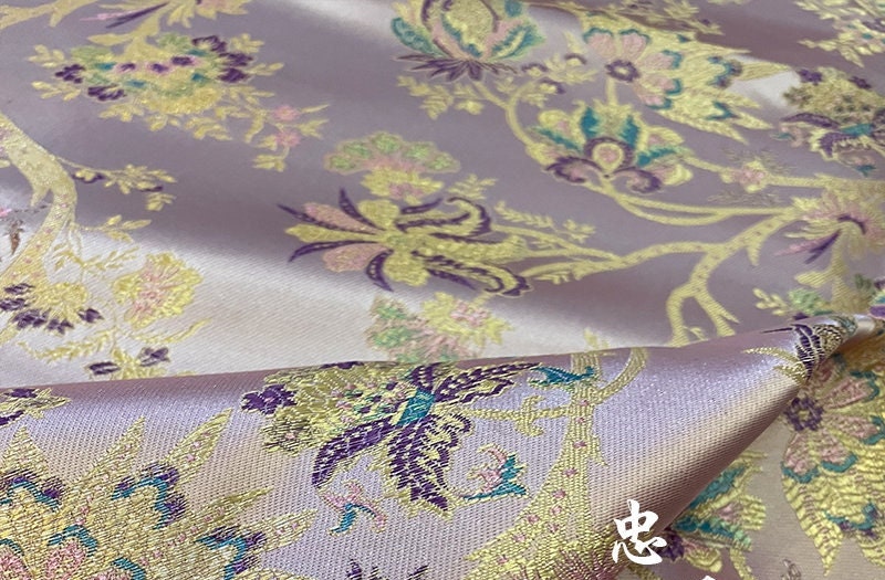 Pink Floral Silk Brocade Fabric: 59" Wide, Wedding Sewing Quilting