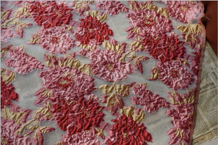 Floral Organza Jacquard Fabric: Gold Thread Upholstery, 56" Wide