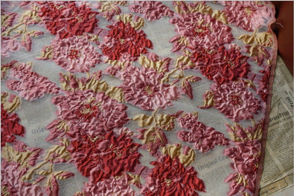 Floral Organza Jacquard Fabric: Gold Thread Upholstery, 56" Wide