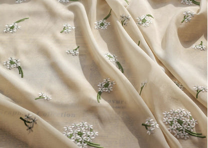 Hydrangea Embroidered Chiffon Fabric: Apricot Sheen, 57" Wide - By The Meter