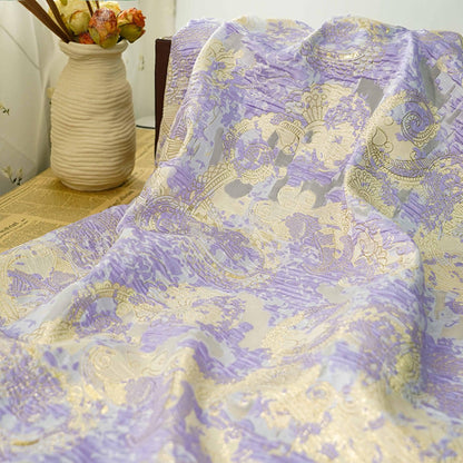 Gold Thread Jacquard Fabric: 3D Oil Painting Texture, 55" Wide