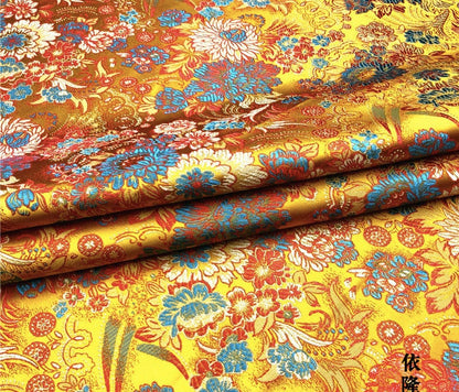 Chrysanthemum Silk Brocade Fabric: Colorful Cheongsam Qipao Material (29.5"W)