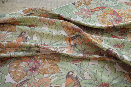 Tissu Jacquard Perroquet : Texture Peinture Feuille Verte, 152 cm de large