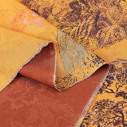 Ancient Chinese Landscape Print Fabric: 59"W Polyester Spandex