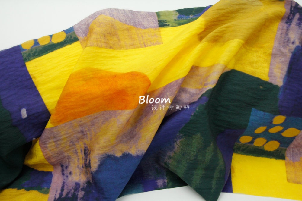 Art Print Tencel Linen Fabric: Contrast Color Silky Cloth, 59" Wide