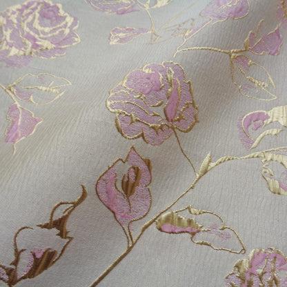 Magnolia Gold Foil Jacquard Fabric: Floral Chenille Upholstery, 56"W