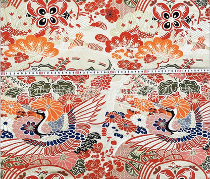 Japanese Crane Jacquard Satin Fabric: Birds & Floral Upholstery, Costume Sewing