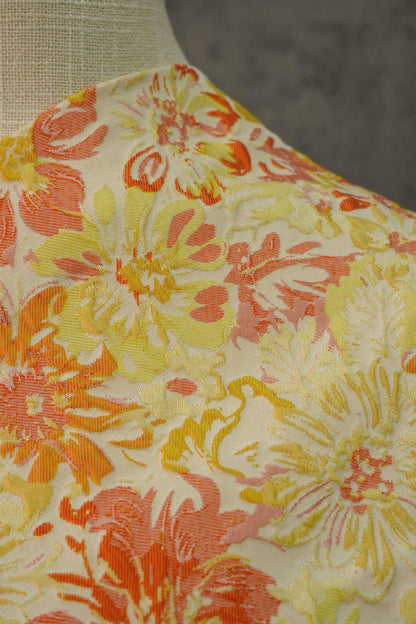 Yellow Jacquard Woven Fabric: 3D Embossed Flower Pattern, 57" Wide