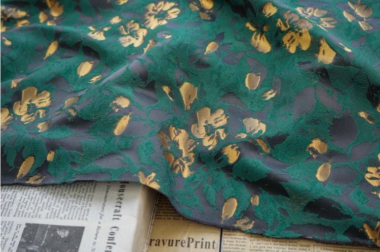 Victorian Floral Upholstery Fabric: 3D Rayon Polyester, 61" Wide
