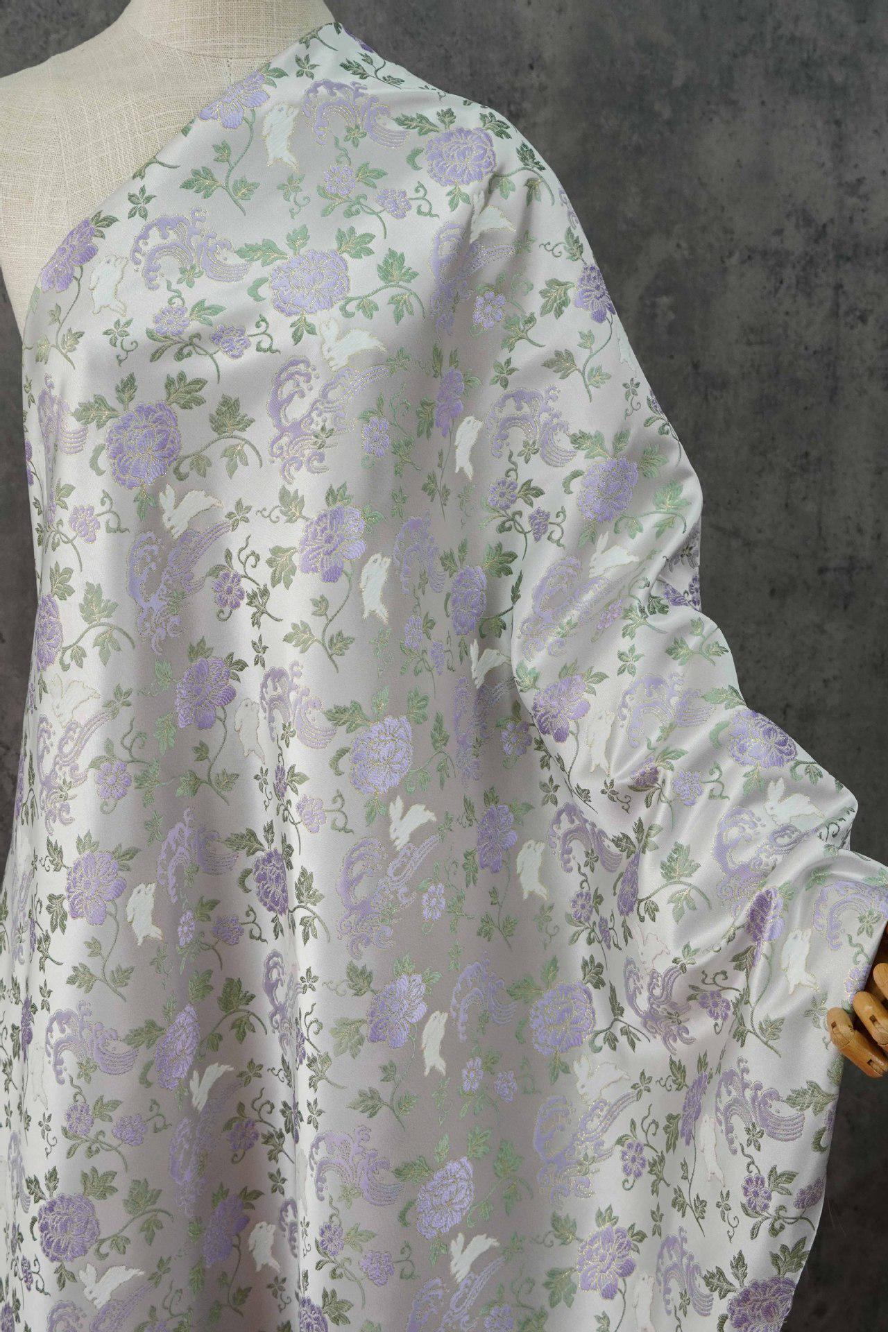 Jade Rabbit Brocade Fabric: Chinese Gold Jacquard Woven Textile