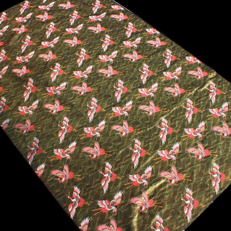 Crane Pattern Jacquard Satin Fabric: 58"W Rayon Brocade by the Meter